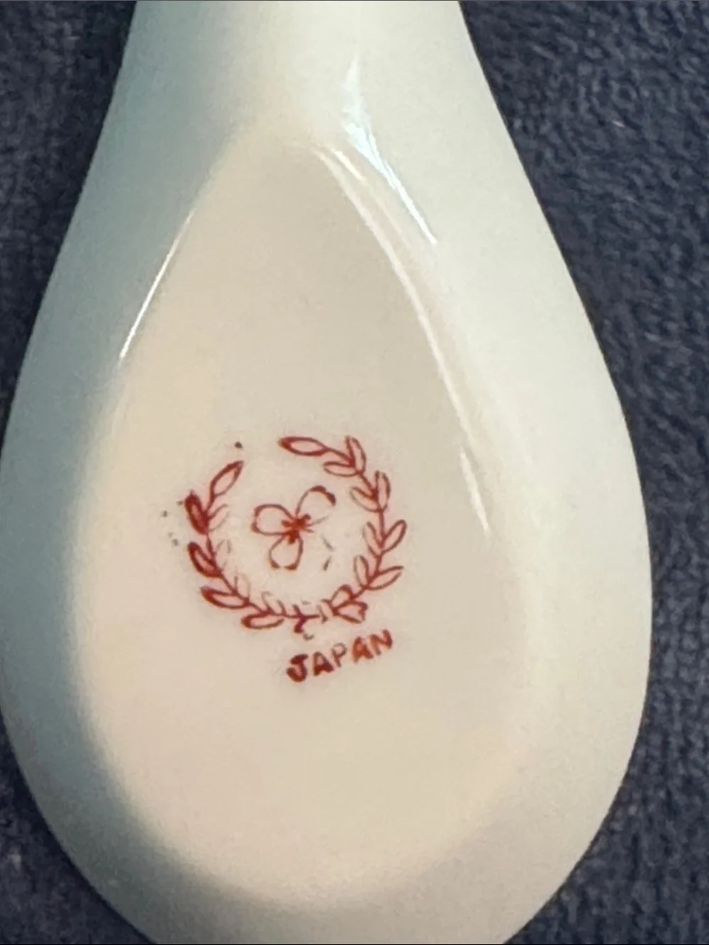 White Ceramic Chinese Soup Spoon with Pink Floral Accent